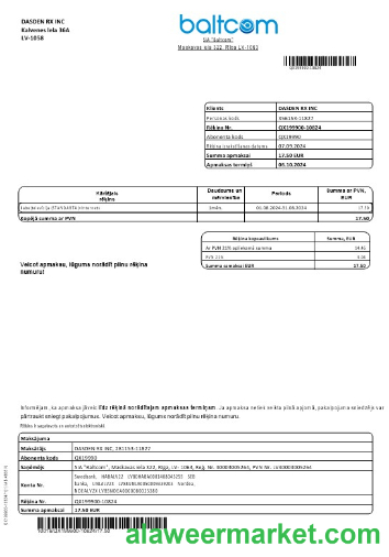 Latvia Baltcom telecommunications business utility bill template in Word and PDF formats (Latvian version)